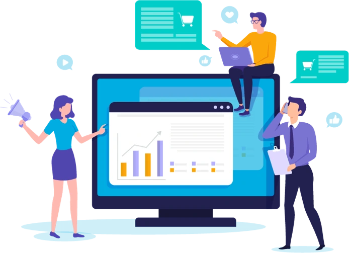 Personas trabajando en finanzas y marketing